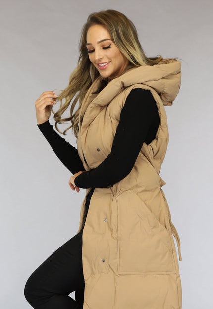 NEW0910 Camel Oversized Bodywarmer met Ceintuur