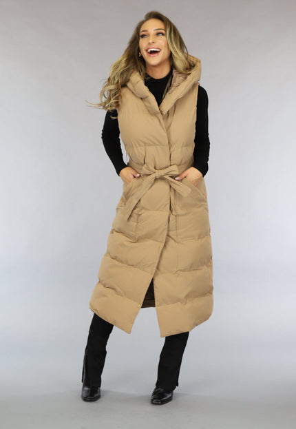 NEW0910 Camel Oversized Bodywarmer met Ceintuur