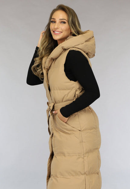 NEW0910 Camel Oversized Bodywarmer met Ceintuur