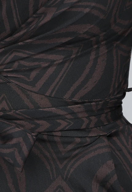 NEW0910 Donkerbruine Wide Leg Jumpsuit met Ruit Patroon