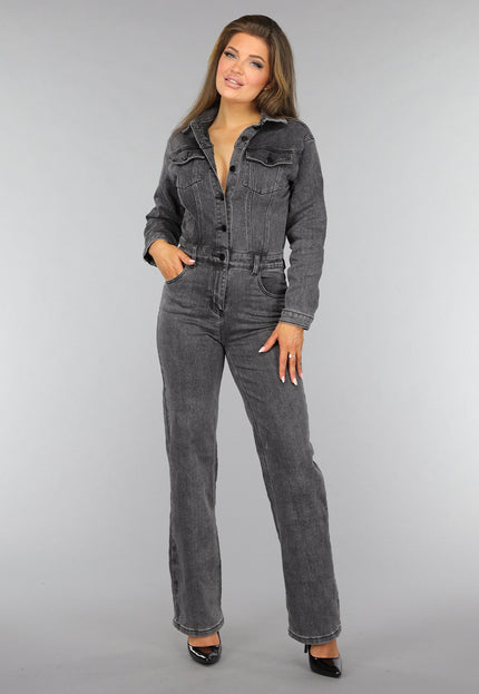 OP=OP.AV.12 Petite Grijze Straight Leg Denim Jumpsuit