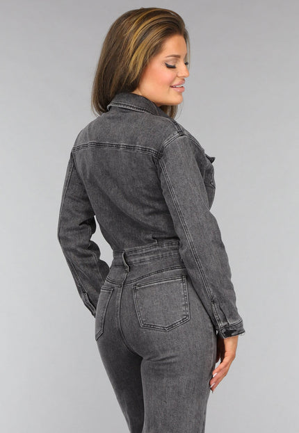 OP=OP.AV.12 Petite Grijze Straight Leg Denim Jumpsuit