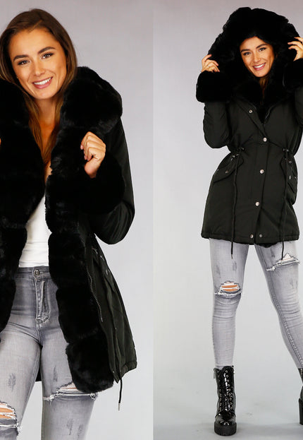 WINTER Zwarte Bont Winterjas met Capuchon