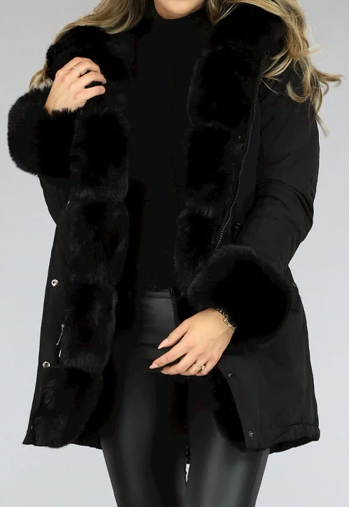 WINTER Zwarte Bont Winterjas met Capuchon