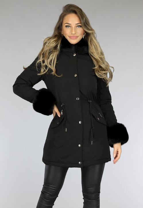 WINTER Zwarte Bont Winterjas met Capuchon