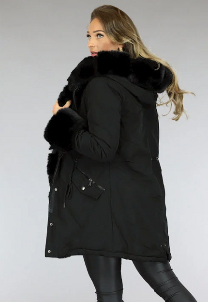 WINTER Zwarte Bont Winterjas met Capuchon