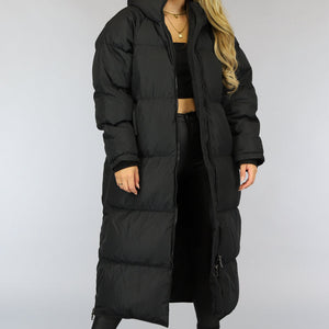 WINTER Zwarte Gewatteerde Lange Oversized Winterjas