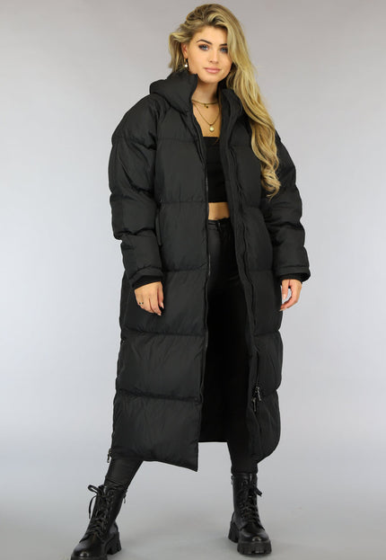 WINTER Zwarte Gewatteerde Lange Oversized Winterjas