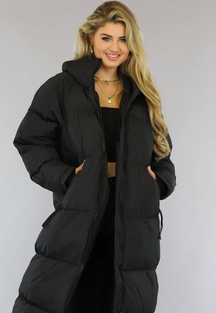 WINTER Zwarte Gewatteerde Lange Oversized Winterjas