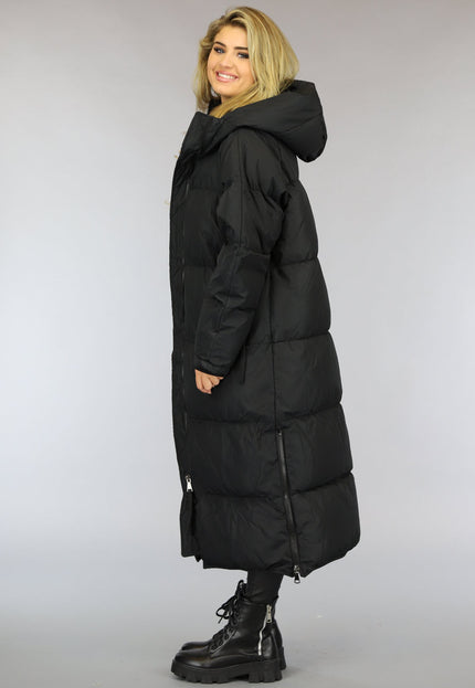 WINTER Zwarte Gewatteerde Lange Oversized Winterjas