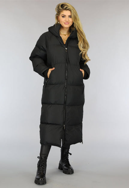 WINTER Zwarte Gewatteerde Lange Oversized Winterjas