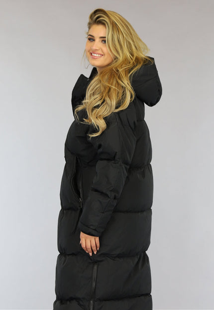 WINTER Zwarte Gewatteerde Lange Oversized Winterjas