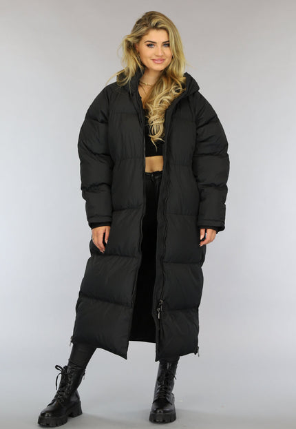 WINTER Zwarte Gewatteerde Lange Oversized Winterjas