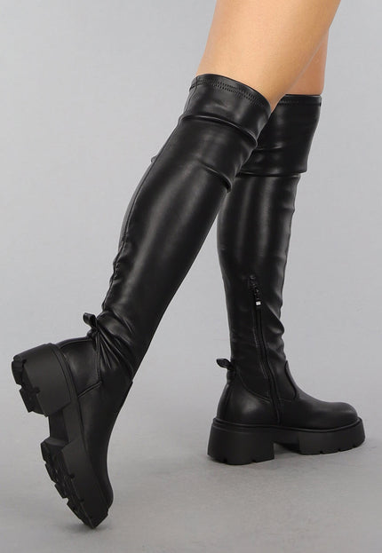 NEW0910 Zwarte Overknee Laarzen van Lederlook
