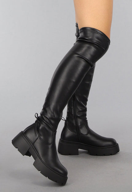 NEW0910 Zwarte Overknee Laarzen van Lederlook