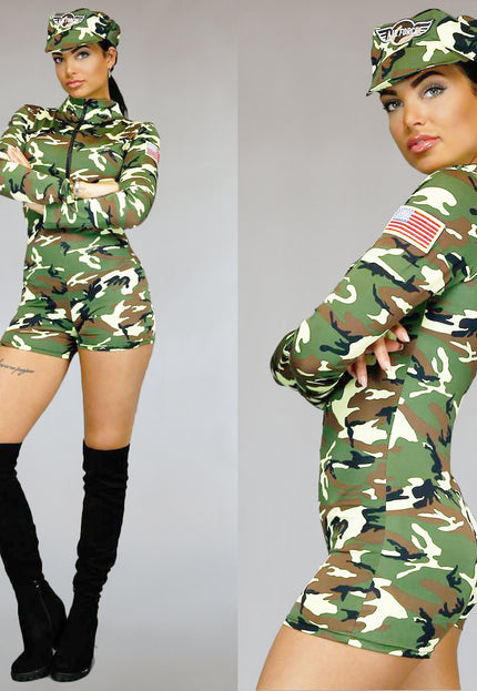CARNA40 Vrouwelijk Army Leger Playsuit Kostuum