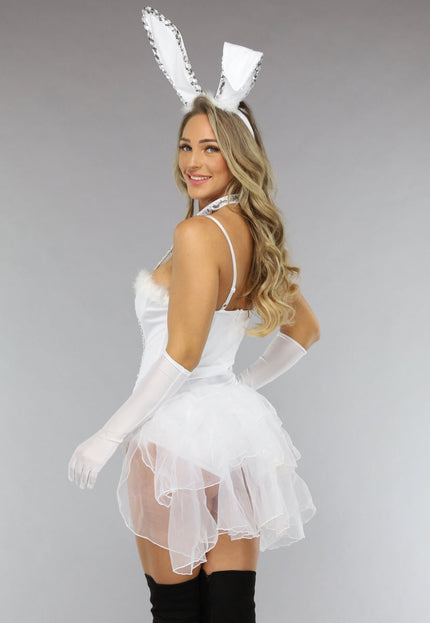CARNA50 Wit Cute Bunny Kostuum met Pailletjes