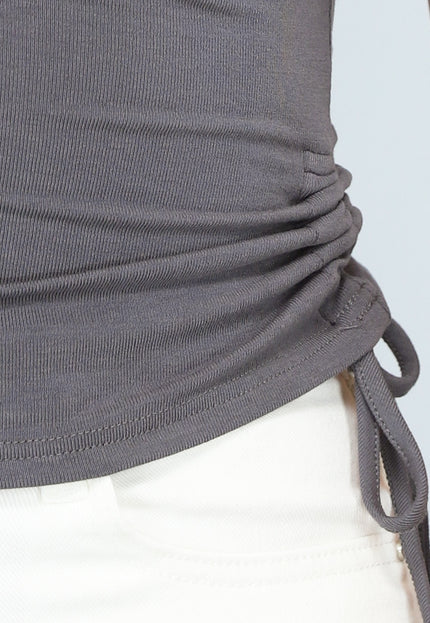 NEW1004 Asymmetrische Antraciet Top met Strikdetail