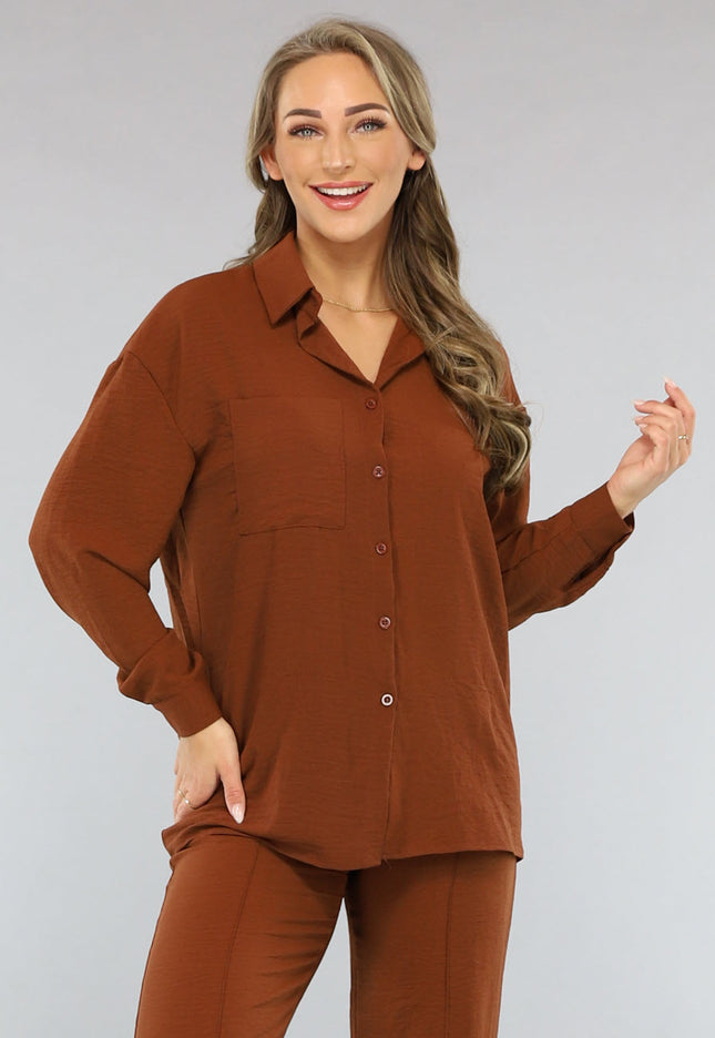 OP=OP.01.S Bruine 2-delige Set met Pantalon