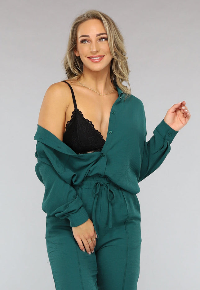 OP=OP.01.S Donkergroene 2-delige Set met Blouse