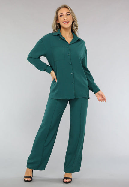 OP=OP.01.S Donkergroene 2-delige Set met Blouse