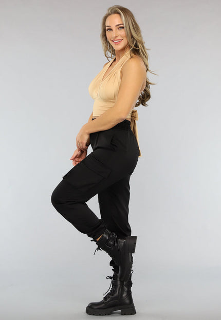 OP=OP.AV.09 Elastische Beige Top met Open Rug