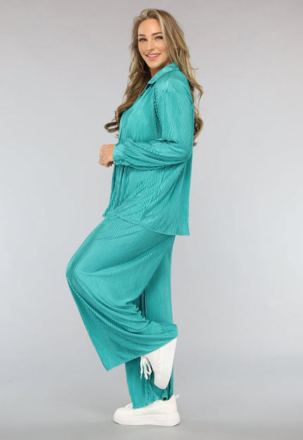 NEW1004 Glanzende Plissé Set in Zeegroen