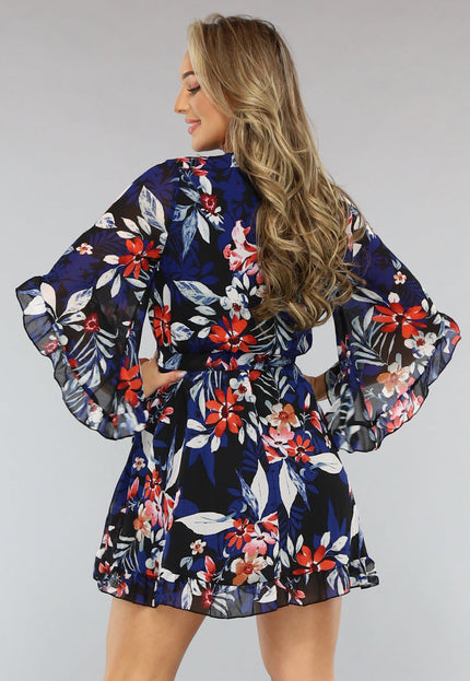 NEW1004 Overslag Jurk met Bloemen Print