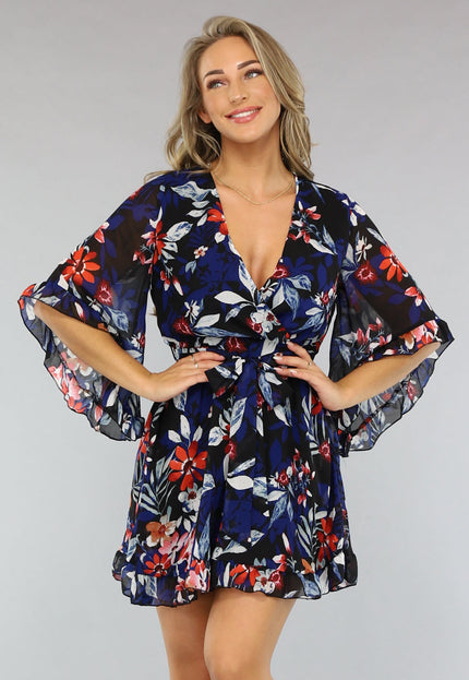 NEW1004 Overslag Jurk met Bloemen Print