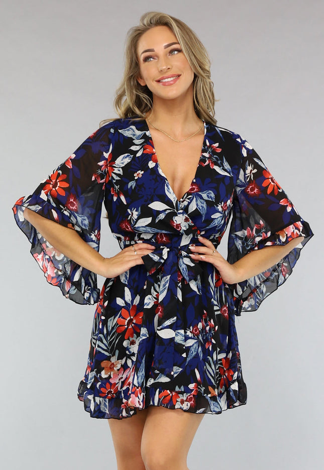 NEW1004 Overslag Jurk met Bloemen Print