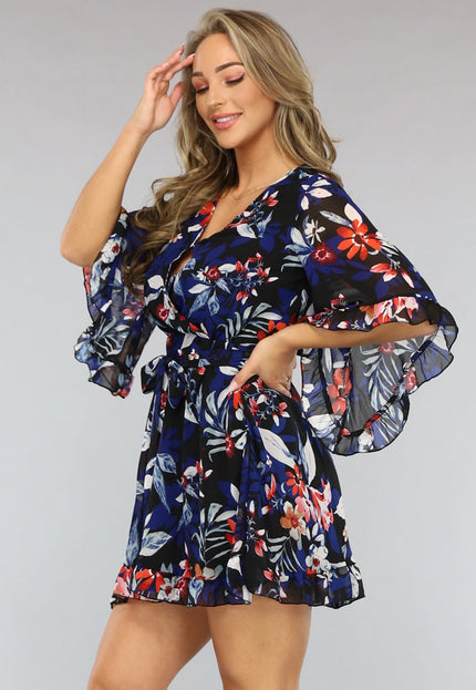 NEW1004 Overslag Jurk met Bloemen Print