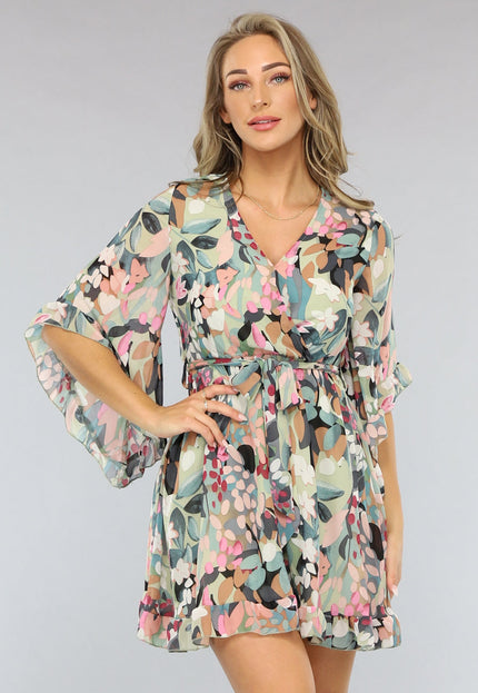 NEW1004 Print Skater Jurk met Flair Mouwen