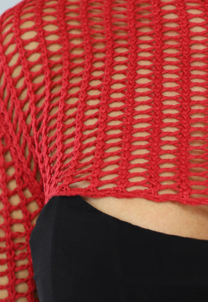 NEW1004 Rode Gehaakte Top met Flair Mouwen