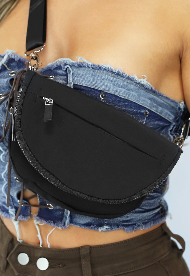 NEW1004 Vouwbare Zwarte Fanny Bag