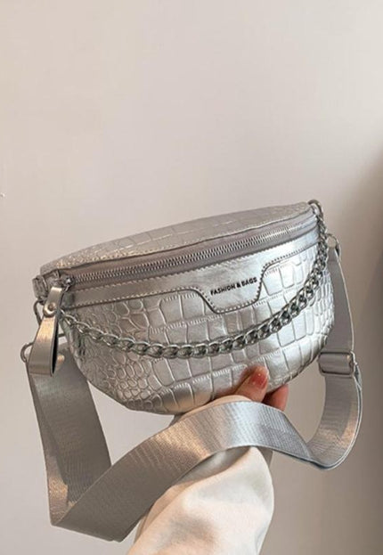 NEW1004 Zilver Lederlook Croco Heuptasje