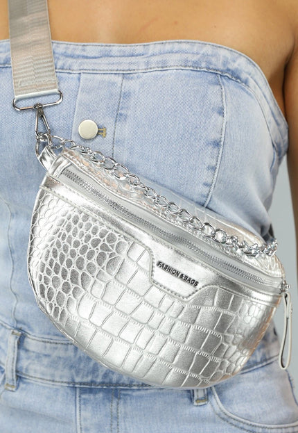 NEW1004 Zilver Lederlook Croco Heuptasje