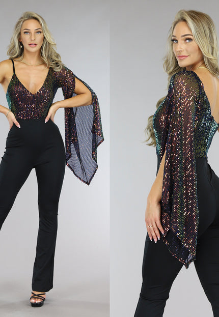 NEW1005 Asymmetrische Pailletten Jumpsuit