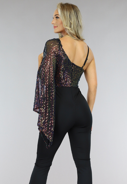 NEW1005 Asymmetrische Pailletten Jumpsuit