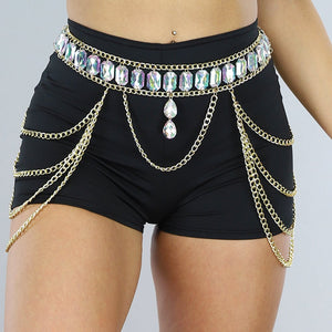 NEW1005 Gouden Waist Chain met Strass Stenen