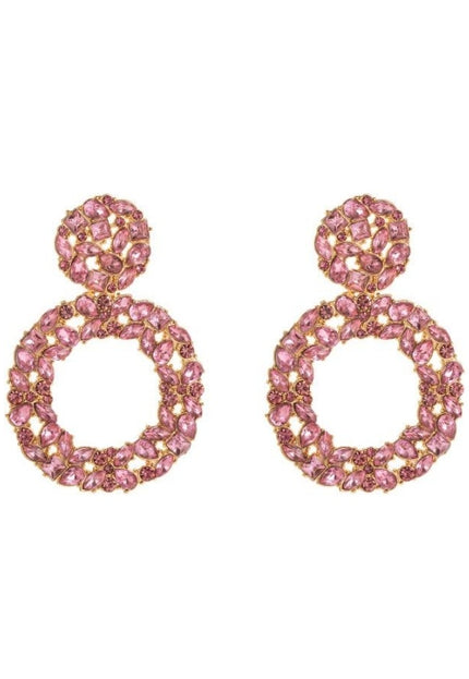 NEW1005 Ronde Roze Strass Statement Oorbellen
