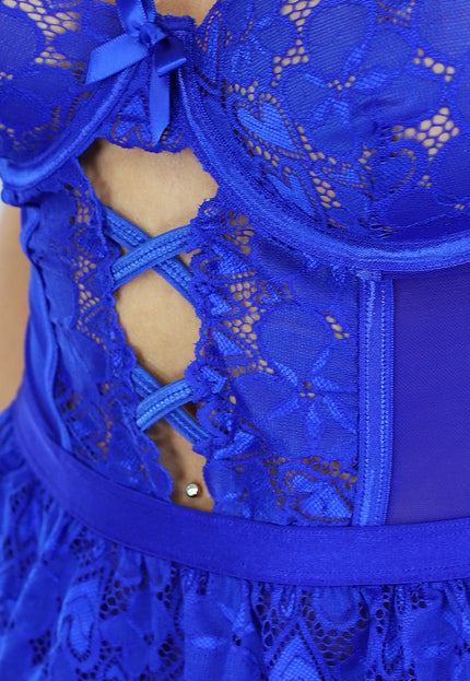 NEW1005 Sexy Royaal Blauwe Lingerie Set