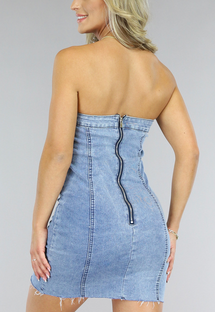 NEW1005 Strapless Denim Jurkje