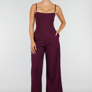 NEW100626 Aubergine Jumpsuit met Pads