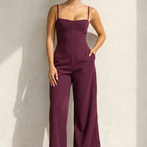 NEW100626 Aubergine Jumpsuit met Pads