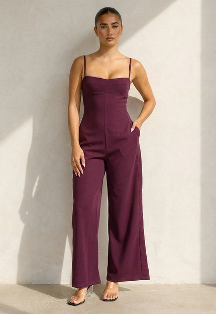NEW100626 Aubergine Jumpsuit met Pads