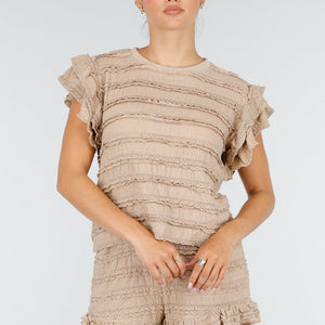 NEW100626 Beige Gehaakte Ruffle Co-ord Set