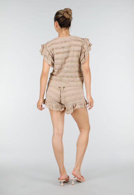 NEW100626 Beige Gehaakte Ruffle Co-ord Set
