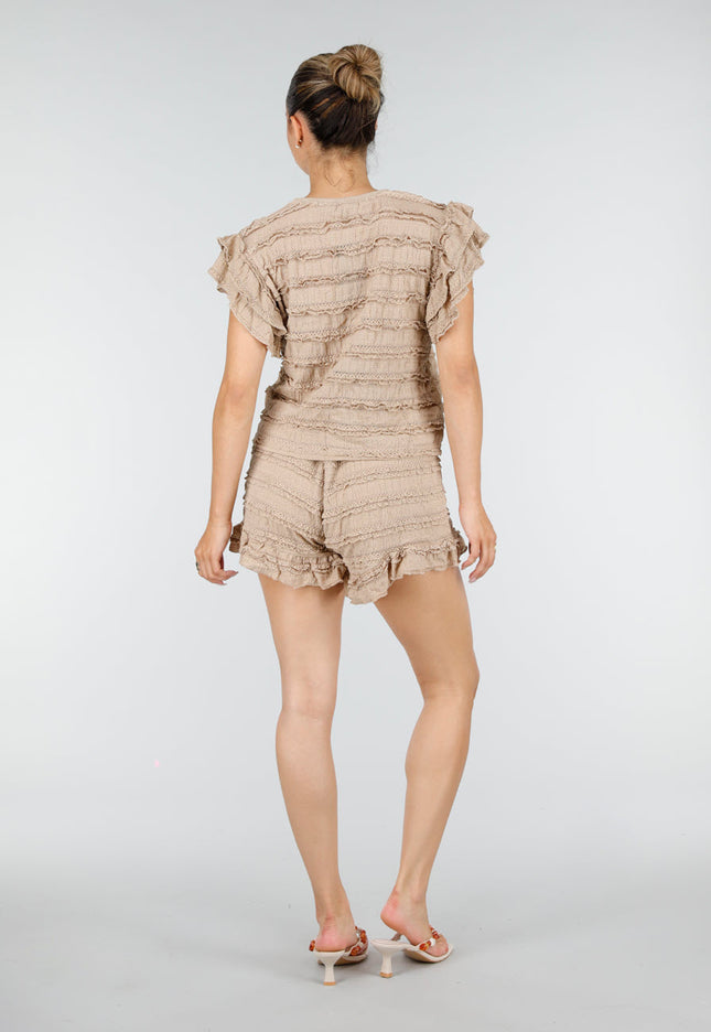 NEW100626 Beige Gehaakte Ruffle Co-ord Set