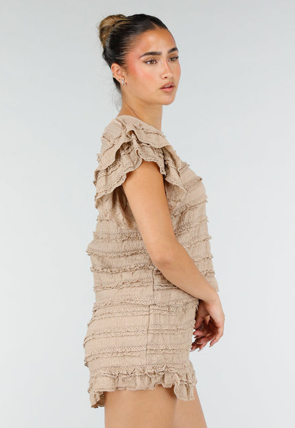 NEW100626 Beige Gehaakte Ruffle Co-ord Set