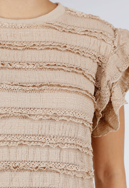 NEW100626 Beige Gehaakte Ruffle Co-ord Set
